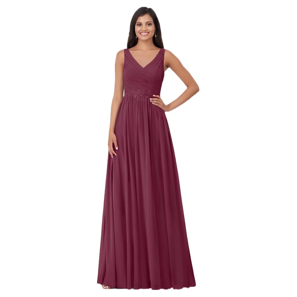 Azazie Robbie A-Line Lace Chiffon Floor-Length Dress